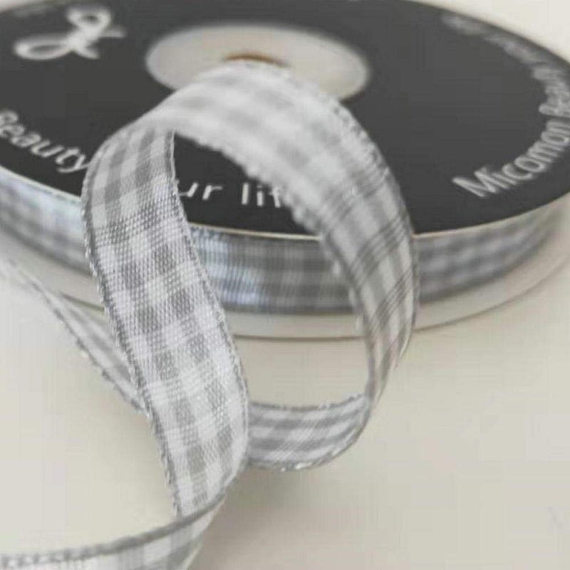 Micomon Gray Gingham Plaid Checked Ribbon 25 Yards Each Roll 100% Polyester (3/8"",Gray) - Image 4